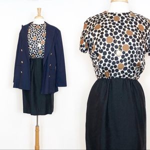 Vintage Black and Tan Polka Dot Dress